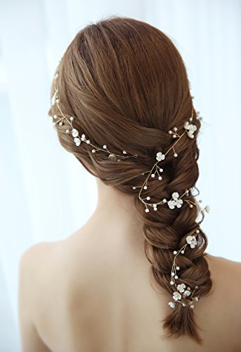 1M Tocado Diadema para el Pelo de Novia Accesorio para Tocado de Tiara Corona de Flores Perla Mujer Adornos Accesorios para el Cabello para Boda Fiesta Velada