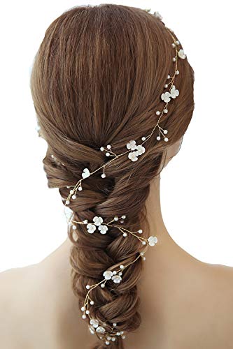 1M Tocado Diadema para el Pelo de Novia Accesorio para Tocado de Tiara Corona de Flores Perla Mujer Adornos Accesorios para el Cabello para Boda Fiesta Velada