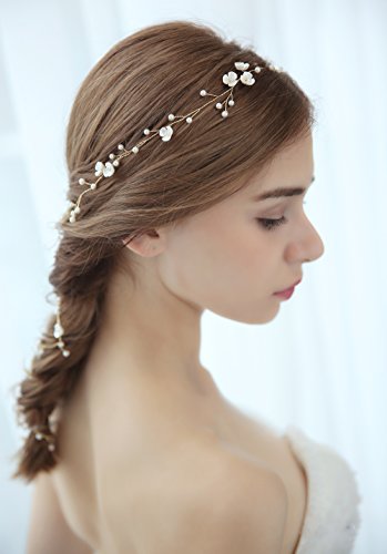 1M Tocado Diadema para el Pelo de Novia Accesorio para Tocado de Tiara Corona de Flores Perla Mujer Adornos Accesorios para el Cabello para Boda Fiesta Velada