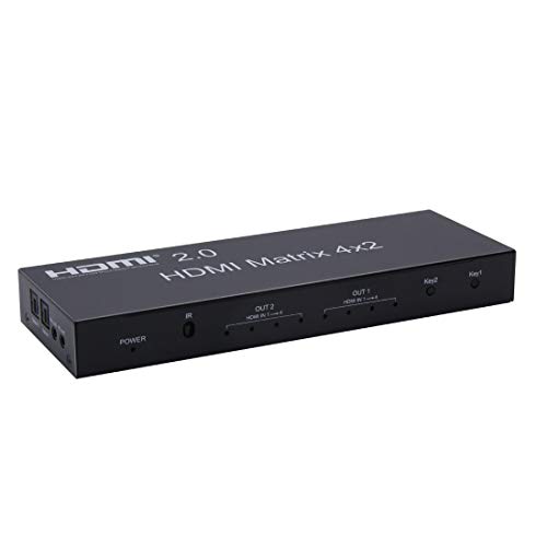 2.0 HDMI Matrix 4x2 4K @ 60Hz HDR Switch Splitter 4 Entradas 2 Salida RGB/YUV 4：4：4 Optical SPDIF y Salida Audio Jack 3.5 mm con Control Remoto