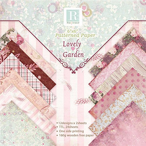 24 Hojas de Paper Pack Scrapbooking Estampado Flores Románticas Vintage para DIY Paper Decorativa Manualidades, 15x15cm