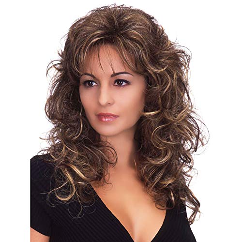 26"/ 66 cm De Las Mujeres Peluca Largo Rizado Ondulado Cabello Fiesta Cosplay Peluca Pedazo de Cabello Peluca (Oro Profondo)