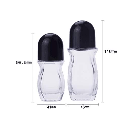 2PCS 50ml 1.7oz Botella de Desodorante Roll-on de Vidrio Transparente Recargable vacía con Bola de Rodillo de plástico Contenedor cosmético Soporte de Frasco de Vial para Perfume de Aceite Esencial