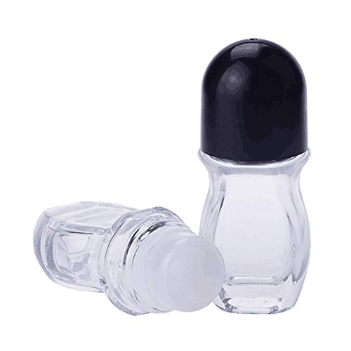2PCS 50ml 1.7oz Botella de Desodorante Roll-on de Vidrio Transparente Recargable vacía con Bola de Rodillo de plástico Contenedor cosmético Soporte de Frasco de Vial para Perfume de Aceite Esencial