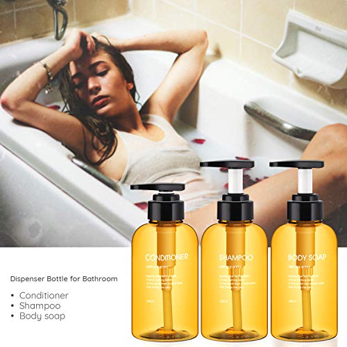 3 Botellas de Dispensadores de loción y de jabón, Segbeauty 300ml botellas de bomba recargables para champú acondicionador Gel de ducha corporal Baño de hotel Dispensador de prensa de plástico -Marrón