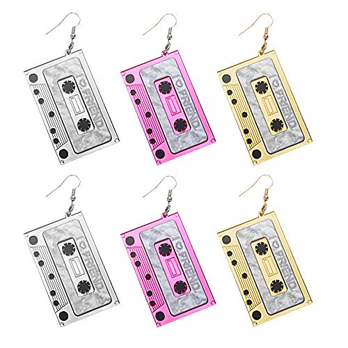 3 Pares Pendientes de Cinta Pendientes Colgantes de Cassette Retro Pendientes de Cinta Punk Lindos para Mujeres Niñas