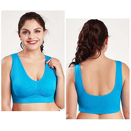 3 Piezas Sujetador Deportivo para Mujeres Sin Costuras Yoga Racerback Top con Almohadillas Extraíbles Ultimate Corriendo Gimnasio Ropa (5XL: 48/50, Azul&Sandía&Morado)