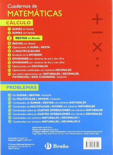 3 Restas sin llevada (Castellano - Material Complementario - Cuadernos De Matemáticas) - 9788421656709