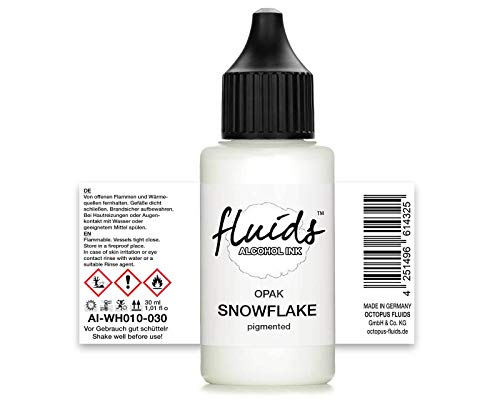 30ml Fluids Alcohol Ink SNOWFLAKE, Tinta al alcohol para Fluid Art y Resin Art, blanco, white, blanco