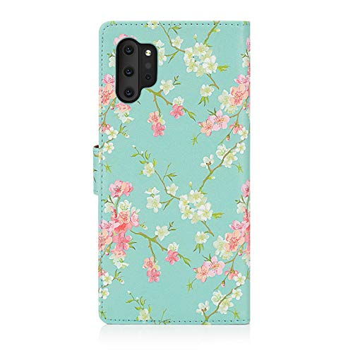 32nd Floral Series - Funda Tipo Libro de Piel Sintetica con diseño Floral para Samsung Galaxy Note 10 Plus, Carcasa de Cuero diseñada con Cartera y Cierre Magnetico - Primavera Azul