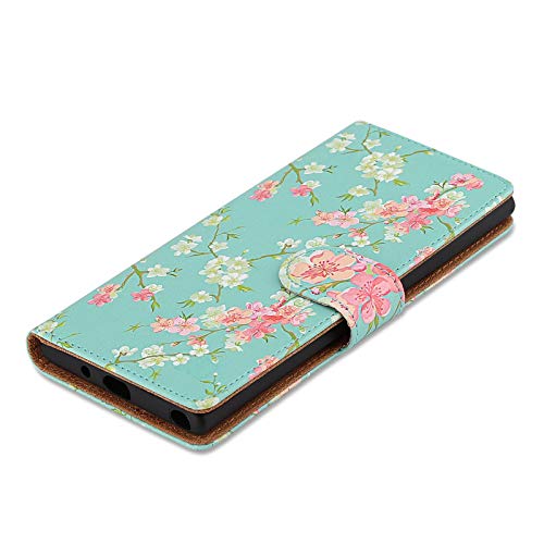 32nd Floral Series - Funda Tipo Libro de Piel Sintetica con diseño Floral para Samsung Galaxy Note 10 Plus, Carcasa de Cuero diseñada con Cartera y Cierre Magnetico - Primavera Azul