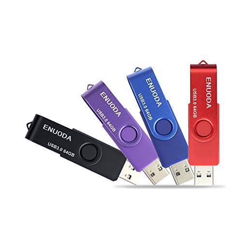 4 Piezas 64GB USB 3.0 ENUODA Pendrive Pivote Memorias Giratoria Plegable Diseño de Cierre (4 Colores Mezclados: Azul Negro Rojo Violeta)