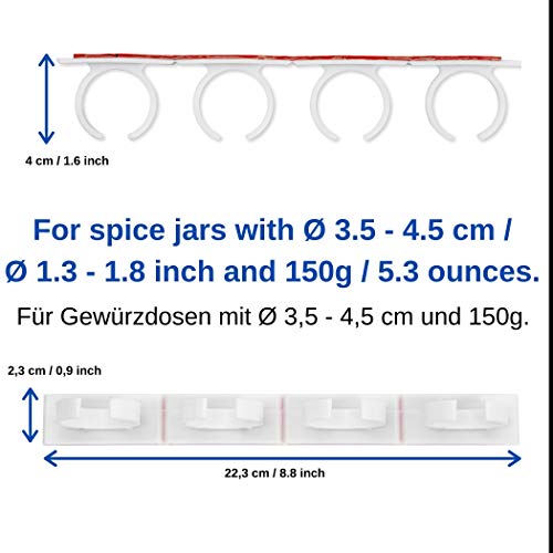 4 x 4 Soporte Organizador para Hierbas y Especias, Organizador para 16 latas, contiene latas de especias grandes de 3,3 – 4,5cm, max. 150 gramos, personalizables y divisibles, con adhesivo y tornillos