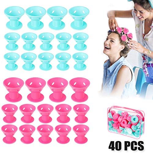 40 Pcs Rulos para el Pelo de Silicona, Flexibles Rizador Pelo, Sin Calor Suaves Bigudies Pelo, Magic Cuidado del Cabello Silicona Rulos