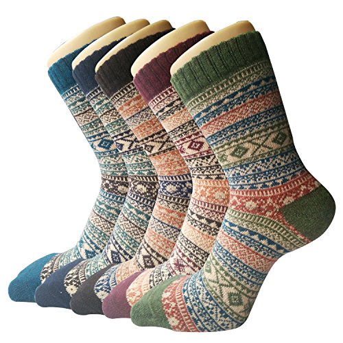 5 Pares de Calcetines Térmicos Mujer, Calcetines Termicos Invierno Grueso Antideslizante de Lana para Mujeres