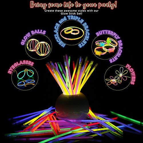 543 Pack, 250 Varitas Luminosas, Glow Sticks, 293 Conectores - Pulseras, Collares, Gafas, Bolas Luminosas, Flores - Seguro y No Tóxico| Niños, Cumpleaños, Fiestas de Neón, Decoracion, Piñatas.