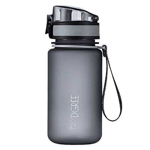 720°DGREE Botella de Agua uberBottle – 350ml, 350 ml, Gris | Novedosa Botella Deportiva | Sin BPA | Ideal para niños, Fitness, Bicicleta, Deportes, fútbol, guardería, Escuela, pequeños, antigoteo