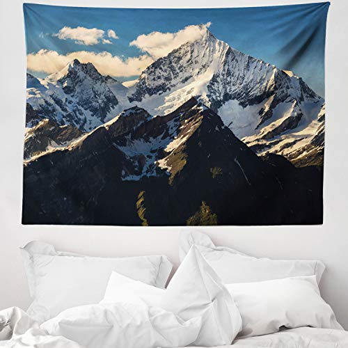 ABAKUHAUS Naturaleza Tapiz de Pared y Cubrecama Suave, Vista De Los Alpes Montaña, Colores Firmes y Durables, 150 x 110 cm, Blanco Azul Negro