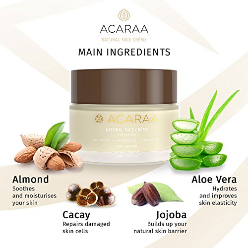 ACARAA Crema Facial Orgánica, Hidratante Natural Para Piel Seca Y Sensible, Crema Facial Anti-Edad Para Mujer, Crema Hidratante Con Aloe Vera Y Aceites Orgánicos, Cosmética Natural De Alemania, 50ml