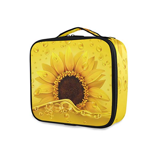 Aceite De Girasol Dorado 3D Realista Bolsa de Maquillaje Organizador de Cosméticos Portátil Estuche Mochila con Divisor Ajustable para Mujeres Niñas