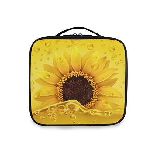 Aceite De Girasol Dorado 3D Realista Bolsa de Maquillaje Organizador de Cosméticos Portátil Estuche Mochila con Divisor Ajustable para Mujeres Niñas