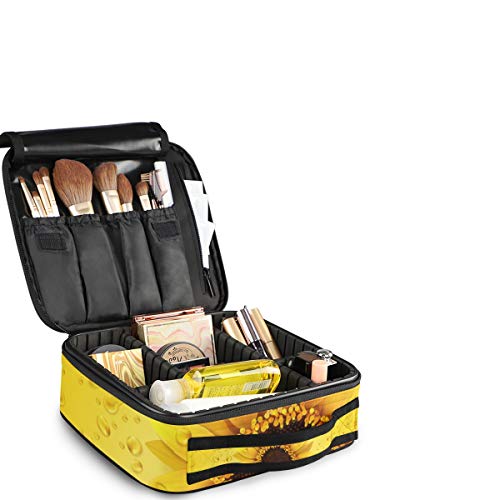 Aceite De Girasol Dorado 3D Realista Bolsa de Maquillaje Organizador de Cosméticos Portátil Estuche Mochila con Divisor Ajustable para Mujeres Niñas