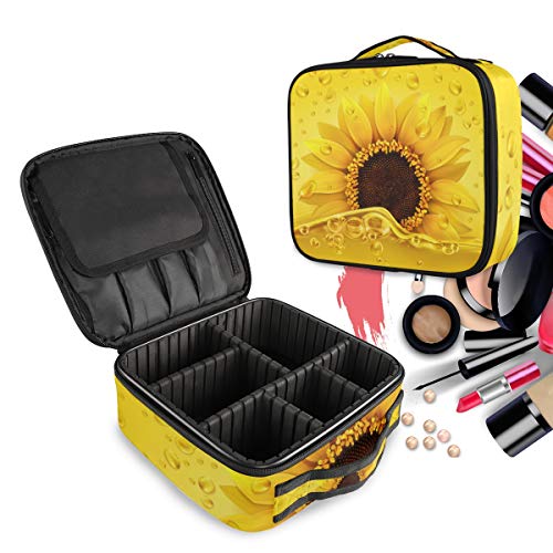 Aceite De Girasol Dorado 3D Realista Bolsa de Maquillaje Organizador de Cosméticos Portátil Estuche Mochila con Divisor Ajustable para Mujeres Niñas