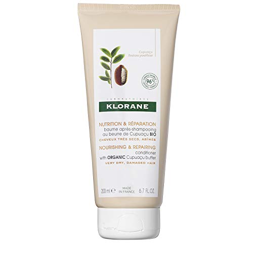 Acondicionador Klorane con manteca de cupuaçu orgánica, nutritivo y reparador para cabello muy seco y dañado, sin SLS/SLES, biodegradable, 6.7 onzas líquidas oz