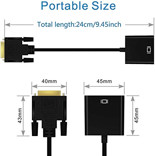 Adaptador DVI a VGA, GANA Activo DVI-D a VGA Convertidor 24 + 1 de Hombre a Mujer Compatible con 1080p / 3D para Que Los Sistemas DVI se Conecten a Las Pantallas VGA - Negro