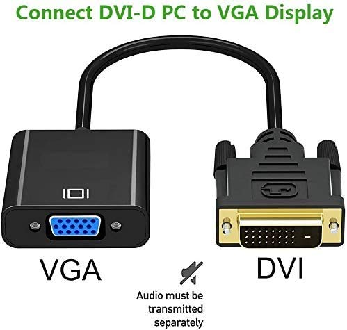 Adaptador DVI a VGA, NIAGUOJI 1080p Active DVI-D a VGA Adaptador Convertidor 24+1 macho a hembra Apoyando 60Hz y 3D para sistemas DVI para conectar a pantallas VGA