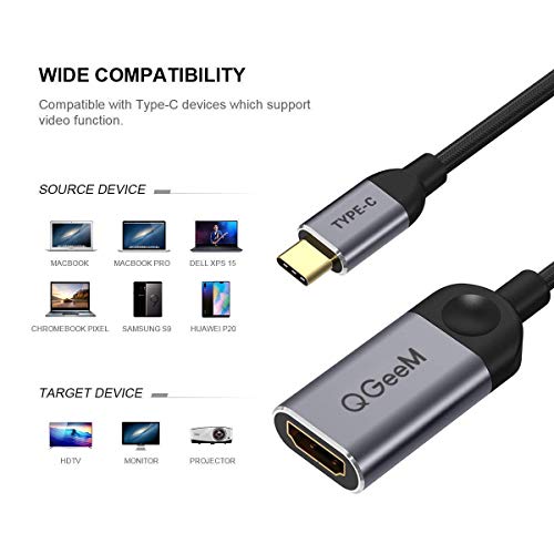 Adaptador USB C a HDMI,QGeeM 4K USB C HDMI Cable [Thunderbolt 3] Compatible con MacBook Pro 2018/2017 Surface Book 2 DELL XPS 13/15, Pixelbook Samsung Galaxy S9 / S8 y más