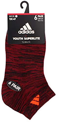 adidas Superlite - Calcetines de corte bajo para niños (6 unidades), color marrón y negro activo, color rojo activo, talla 3Y-9