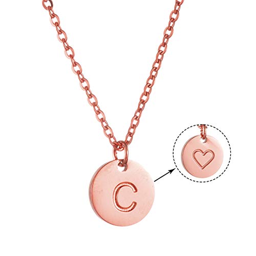 AFSTALR Collar Inicial Mujer Oro Rosa Colgante Letra C Nombre Personalizado Corazón Tallado Regalo de San Valentín Cumpleaños