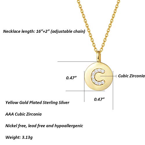 AGVANA Collar con Letra C de Oro Plata de Ley 925 Colgante Pequeño Redondo con Colgante Chapado en Oro Amarillo Collar Inicial para Mujeres Chicas con Caja de Regalo de Joyería Longitud: 40+5 cm