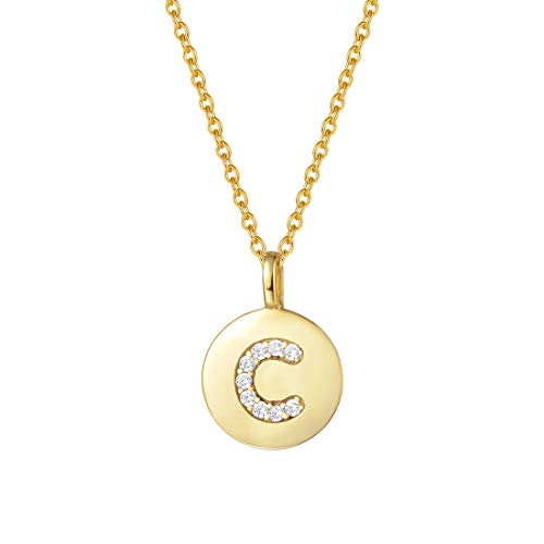 AGVANA Collar con Letra C de Oro Plata de Ley 925 Colgante Pequeño Redondo con Colgante Chapado en Oro Amarillo Collar Inicial para Mujeres Chicas con Caja de Regalo de Joyería Longitud: 40+5 cm