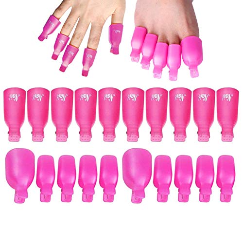 Aibada 20 piezas de u?as de acr¨ªlico para u?as Nail Art Soak Off Clip Cap UV Gel Polish Remover Wrap Nail Tool, rose Red