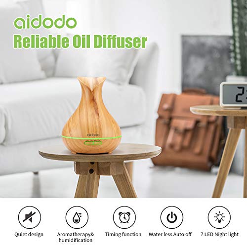 Aidodo Difusor de Aroma 400ml Humidificador Ultrasónico Aromaterapia,Difusor de Aceites Esenciales con Vapor Frío, 7-Color LED,4 Temporizador, Ambientador,Humidificador Bebes, Hogar, Oficina,Bebé etc