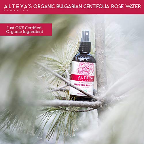 Alteya Organic Centifolia Rose Water Spray 240 ml botella de vidrio - 100% orgánico certificado USDA auténtico puro rosa Centifolia flor vapor destilada