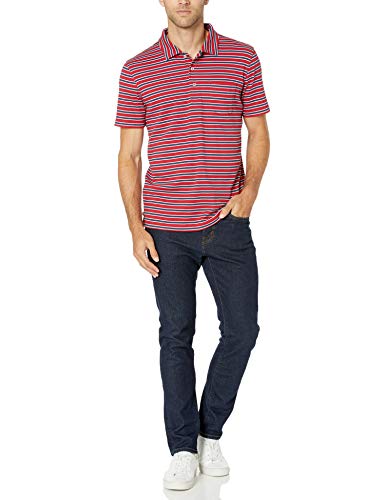 Amazon Essentials - Polo de manga corta ajustado y con bolsillo para hombre, Rojo, US S (EU S)