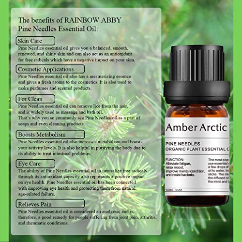 AMBER ARCTIC Agujas de Pino Aceite Esencial Para Difusor, Aceite de Agujas de Pino de Terapia de Plantas Orgánicas Frescas 100% Puras 10Ml / 0.33Oz