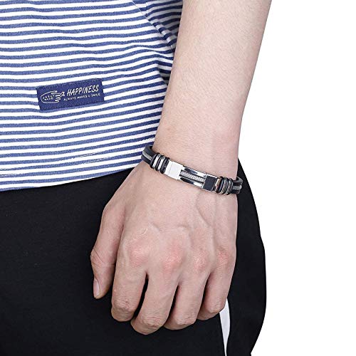 AnazoZ Brazalete Pulsera de Hombre Acero Inoxidable Pulsera de Silicona Hombre Pulsera Negro y Plata