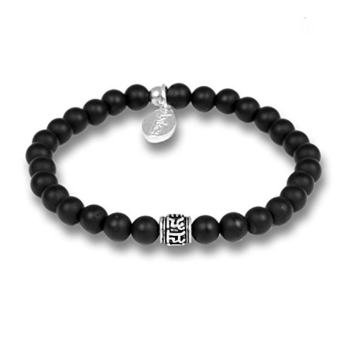 Anisch de la Cara Hombre Pulsera Little Onyx - Pulsera de Piedras Preciosas con Cuentas de Mantra para Hombre con Plata de Ley, 6 mm Mantra Beads - Arte no 93360-c.1