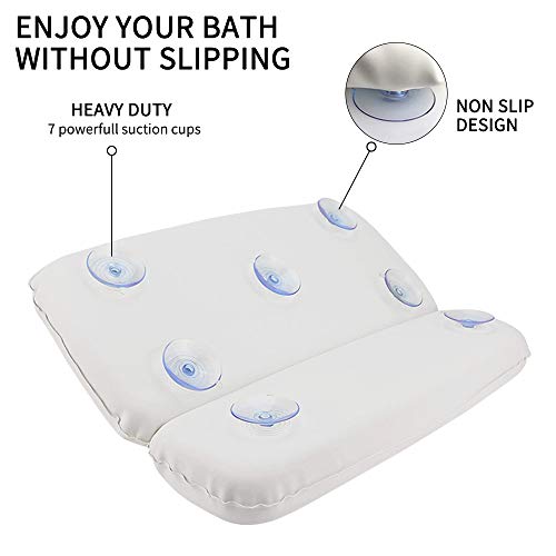 AnnSpa Almohada de Baño, Almohadas para bañera con 7 Ventosas Antideslizantes, Diseño de 2 Paneles para Cabeza, Cuello y Espalda, Ideal para Jacuzzi SPA e Hidromasajes (14.5" x 11")