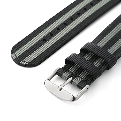 Archer Watch Straps | Repuesto de Correa de Reloj de Nailon para Hombre y Mujer, Correa Fácil de Abrochar para Relojes y Smartwatch | Negro y Gris (James Bond), 22mm