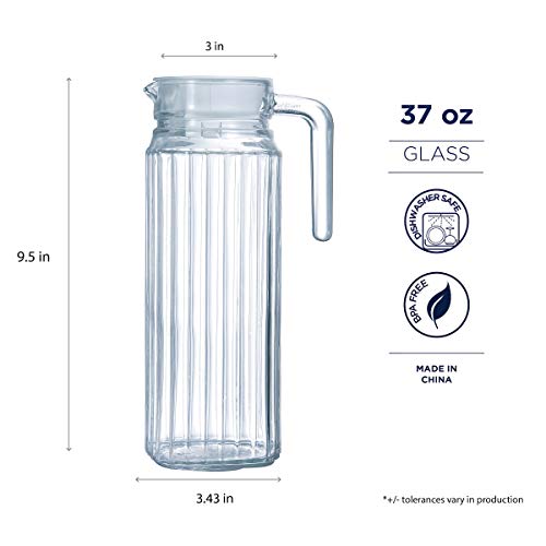 Arcoroc Quadro Jarra de Agua de Cristal con Tapa para Nevera, 1,1L, Blanco