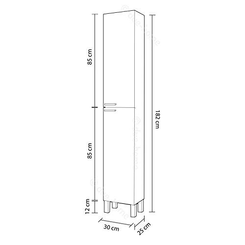 ARKITMOBEL 305260BO, Columna de baño Koncept con 2 Puertas y 4 Patas, Color Blanco Brillo, Medidas: 182 cm (Alto) x 30 cm (Largo) x 25 cm (Fondo)