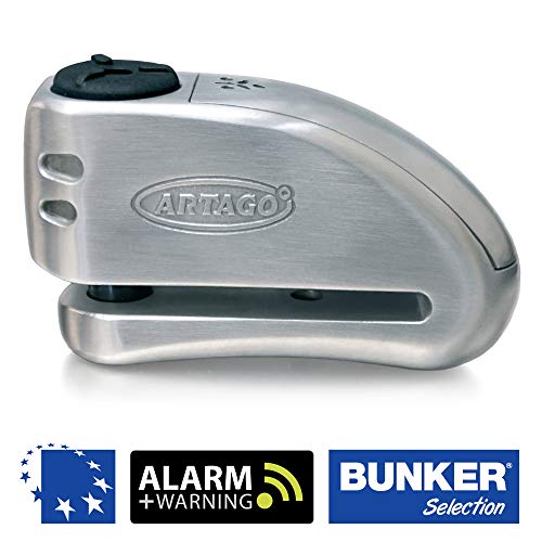 Artago 32 Candado antirrobo Moto Disco Alarma + Warning 120 db Alta Gama, ø15 Cierre s.a.a, homologado Sra, Acero Inoxidable