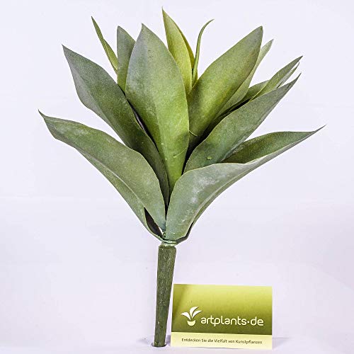 artplants.de Decorativo Agave con 20 Hojas, Verde, en Vara de Ajuste, 30cm - Planta Artificial - Suculenta Decorativa