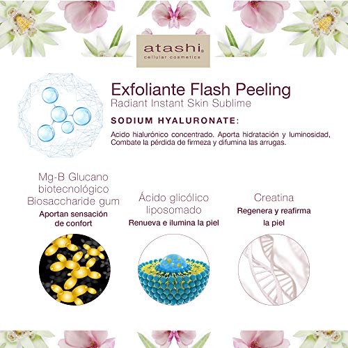 Atashi Firmeza y Luminosidad - Radiant Skin Antifatigue Flash Peel Glicolic | Exfoliante Hidratación Profunda | Textura Gel Sin Grasa | Con Ácido Glicólico | Apto Para Todo Tipo de Pieles - 40 ml