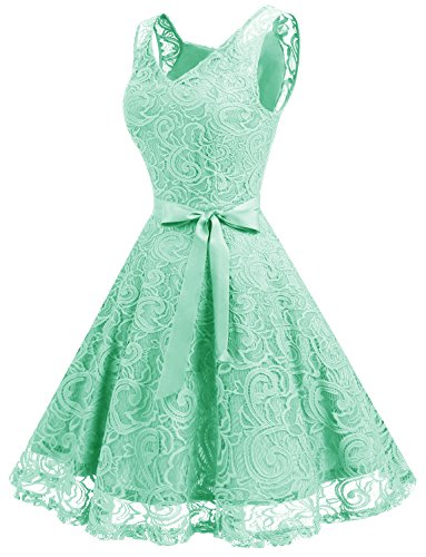 Aupuls AUP0010 Sexy Vestido De Mujer Escote En V Sin Manga para Ocación Formal Y Causal Menta M